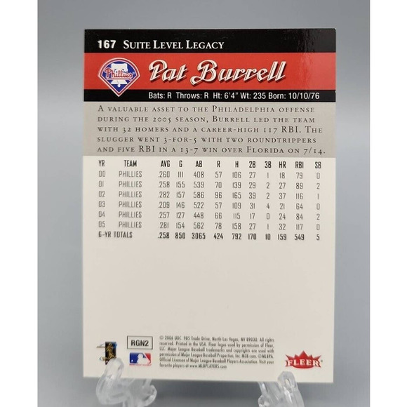 2006 Pat Burell Flair Showcase Fleer #167 /150 Baseball Card - Picture 2 of 6
